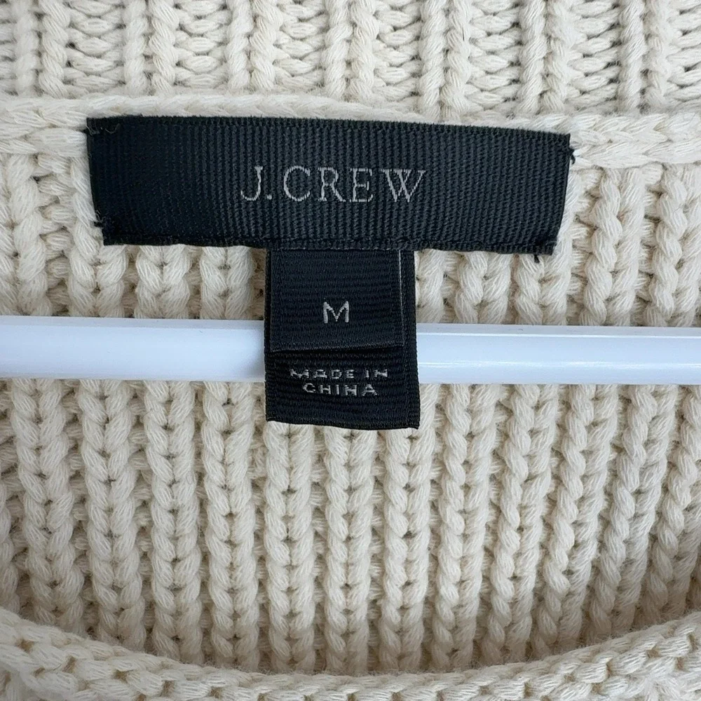 J Crew Sweater‎ Womens M Cream Side Tie Ribbed Knit Cotton Blend Tunic Preppy